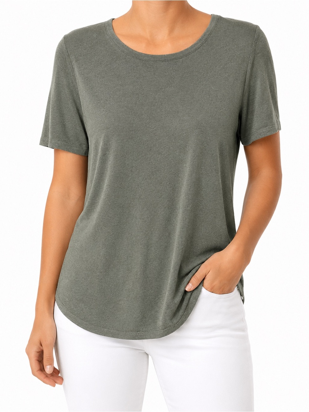 Chico's Relaxed Crewneck Tee in Olive Green